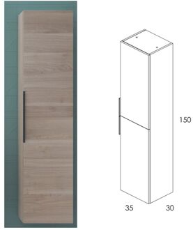 Hoge Badkamerkast Indus 35cm - Berkenhout Houtlook - Met 2 Deuren - 35x150x30cm
