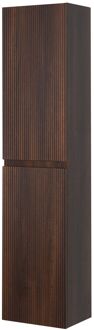 Hoge Badkamerkast Napoli 40cm - Geribbeld Notelaar Houtlook - Met 2 Deuren - 40x176x30cm