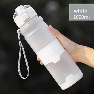 Hoge Capaciteit Sport Water Fles Outdoor Reizen Draagbare Lekvrij Drinkware Plastic Fitness Protein Shaker Fles wit-1000ml