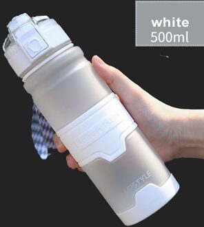 Hoge Capaciteit Sport Water Fles Outdoor Reizen Draagbare Lekvrij Drinkware Plastic Fitness Protein Shaker Fles wit-500ml