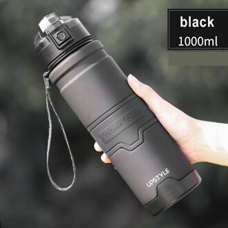 Hoge Capaciteit Sport Water Fles Outdoor Reizen Draagbare Lekvrij Drinkware Plastic Fitness Protein Shaker Fles zwart-1000ml