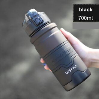 Hoge Capaciteit Sport Water Fles Outdoor Reizen Draagbare Lekvrij Drinkware Plastic Fitness Protein Shaker Fles zwart-700ml