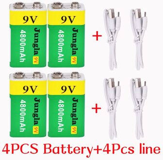 Hoge Capaciteit Usb Batterij 9V 4800Mah Li-Ion Oplaadbare Batterij Usb Lithium Batterij Voor Speelgoed Afstandsbediening wit
