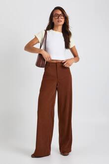 Hoge Cord Broek Met Ingesnoerde Taille En Wijde Pijpen, Tan - 34