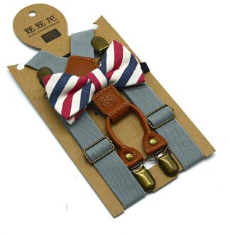 Hoge Elastische Elastische Vlinder Knoop Kid Baby Jongens Peuter Bruiloft Bijpassende Bretels Bretels En Luxe Strik Set grijs
