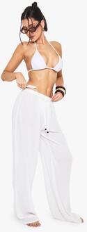 Hoge, Gerimpelde, Met Kralen Versierde Wijde Pijpen Strandbroek, White - 44