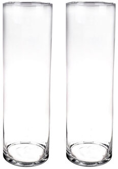 Hoge glazen cilinder bloemenvaas - Set van 2x stuks - H50 x D15 cm - Transparant