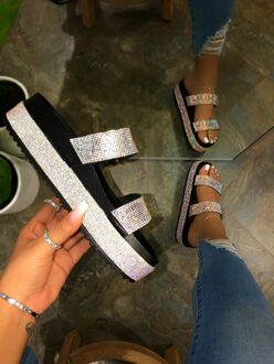 Hoge Hakken Platform Vrouwen Glitter Strass Strand Sandalen Dames Banket Vrouwen Rubber Hoge Hak Platform Slippers zwart heels / 37