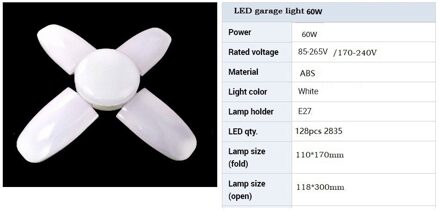 Hoge Helderheid Led Lamp 45W 60W E27 220V Thuis Energiebesparende Hanglamp Opvouwbare Fan Blade Led huishoudelijke Garage Licht 4 Leaf