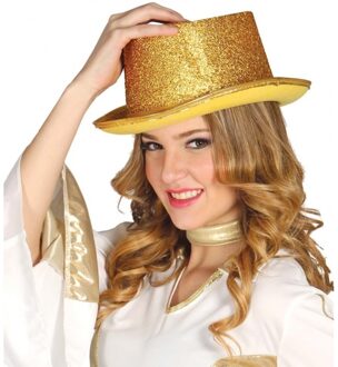 hoge hoed - Goud glitter - voor volwassenen - feestartikelen - verkleedartikelen Goudkleurig