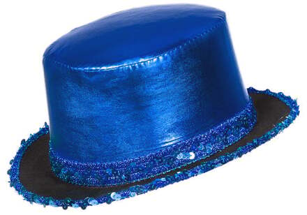 Hoge hoed lamee met pailletten band Blauw