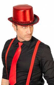 Hoge hoed lamee met pailletten band Rood