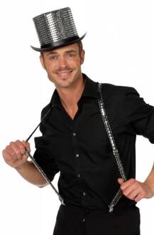 Hoge hoed pailletten zilver