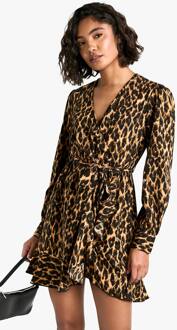 Hoge Jurk Met Luipaardprint, Ruches En Wikkelstijl, Animal - 34
