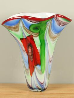 Hoge kleurrijke vaas uit glas, glazen vaas, 38 cm, A007