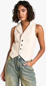 Hoge Kunstleren Tank Met Knoopsluiting, Ecru - 42