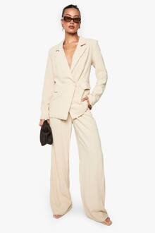 Hoge Linnen-Look Broek Met Rechte Pijpen, Ecru - 36