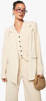 Hoge Oversized Linnen-Look Blazer, Ecru - 36