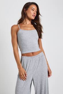Hoge Pointelle Cami En Wijde Pijp Pyjama Set, Grey Marl - 34