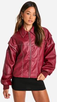 Hoge Pu Bomberjack Met Contrasterende Stiksels In Oversized Pasvorm, Red - 40