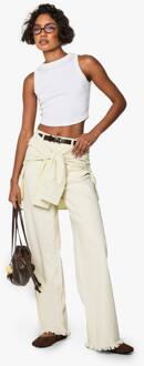 Hoge Rafelige Zoom Ecru Broek Met Wijde Pijpen Jean, Ecru - 34