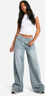 Hoge Raw Tailleband Wijde Pijp Jeans, Vintage Blue - 44