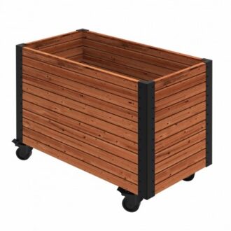 Hoge Rechthoekige Plantenbak ThermoWood® Cubic Op Wielen Black