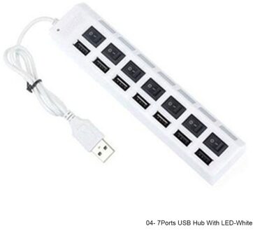 Hoge Snelheid Usb 2.0 Adapter Hub 7 Poorten/4 Poorten Led Multi-Poort Hub Socket Aangedreven Op/uit Schakelaar Charger Splitter Voor Pc Laptop 7Ports LED wit