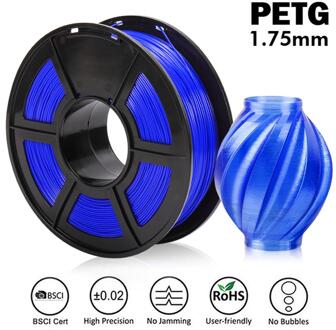 Hoge Sterkte Petg Gloeidraad 1Kg 1.75Mm Tolerantie +/-0.02Mm 100% Geen Bubble Doorschijnende Blauwe Fdm 3D Printer Afdrukken Materiaal 320M PETG-blauw-1KG