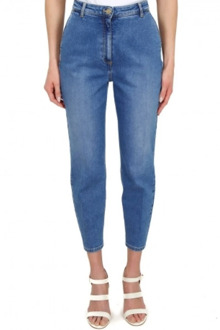 Hoge taille jeans met Amerikaanse zakken Elisabetta Franchi , Blue , Dames - W29,W28