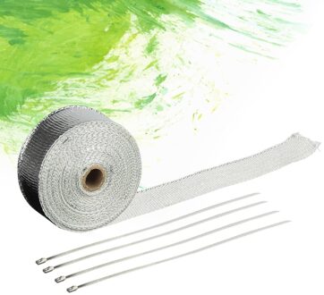Hoge Temperatuur Exhaust Heat Wrap Heater Retentie Slip Downpipe Shield Tape Met 4 Roestvrij Kabelbinders Voor Auto Motorcycl zilver