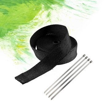 Hoge Temperatuur Exhaust Heat Wrap Heater Retentie Slip Downpipe Shield Tape Met 4 Roestvrij Kabelbinders Voor Auto Motorcycl zwart