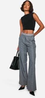 Hoge Wol-Look Wijde Pijpen Broek, Black/White - 38