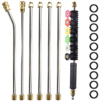 Hogedrukreiniger Extension Wand Set,Power Washer Lance Met 6 Sproeikop Tips , 30 Graden Gebogen Staaf, 1/4 Inch Quick Conne