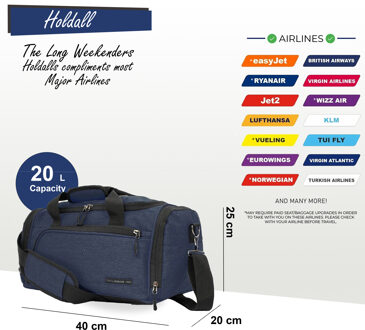 Holdall Carry On 40x 20 x 25cm Onder-stoel reistas voor Ryanair, Easy Jet Blauw - One Size