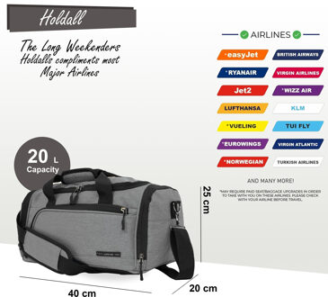 Holdall Carry On 40x 20 x 25cm Onder-stoel reistas voor Ryanair, Easy Jet Grijs - One Size