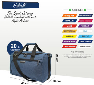 Holdall Handbagage 40x 20 x 25cm Onder-stoel reistas voor Ryanair, Easy Jet Navy - One Size