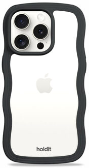 Holdit Wavy Case voor de Apple iPhone 15 Pro - Black / Transparent Zwart