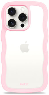 Holdit Wavy Case voor de Apple iPhone 15 Pro - Transparent / Pink Roze