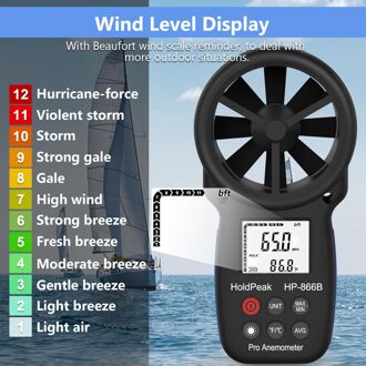 Holdpeak HP-866B Digitale Anemometer Handheld Wind Speed Meter Voor Meten Wind Temperatuur En Gevoelstemperatuur Met Backlight