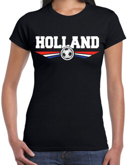 Holland landen / voetbal t-shirt met wapen in de kleuren van de Nederlandse vlag - zwart - dames - Holland landen shirt / kleding - EK / WK / voetbal shirt L