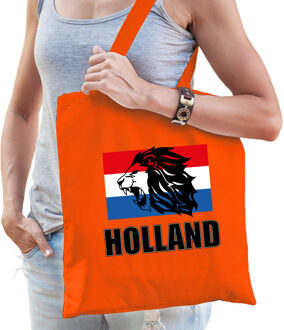 Holland leeuw met vlag supporter tas oranje voor dames en heren - EK/ WK voetbal / Koningsdag - Feest Boodschappentassen