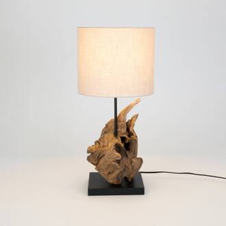 Hollander Filicudi tafellamp, beige/houtkleurig, hoogte 60 cm, linnen houtkleurig, beige, zwart