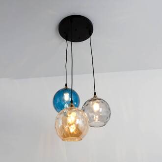 Hollander Hanglamp La Spezia 3-lamps glas amber/blauw/rook amber, blauw, rookgrijs, zwart, goud