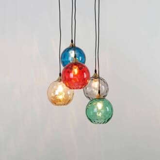 Hollander Hanglamp La Spezia 5-lamps amber, blauw, rookgrijs, rood, groen, zwart, goud