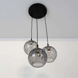Hollander Hanglamp Milano, drie kappen van rookglas rookgrijs, zwart, goud