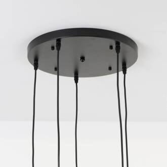 Hollander Hanglamp Milano, vijf kappen van rookglas rookgrijs, zwart, goud