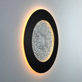 Hollander LED wandlamp Luna Pietra, bruin-zwart-zilver, Ø 80 cm bruinzwart, zilverkleurig