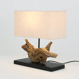 Hollander Lipari tafellamp, houtkleurig/beige, hoogte 41 cm, linnen houtkleurig, beige, zwart