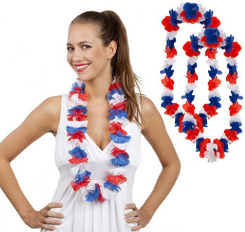 Hollandse kleuren hawaii krans - 2x - bloemenslinger - rood wit blauw - hawaiislingers